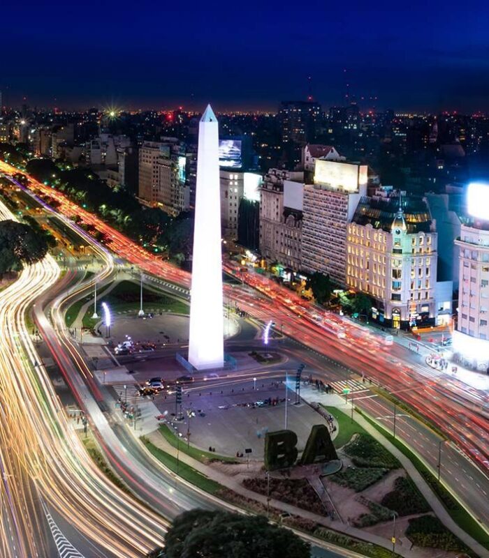 Aerial view of Buenos Aires and 9 de julio avenue at night - Buenos Aires, Argentina