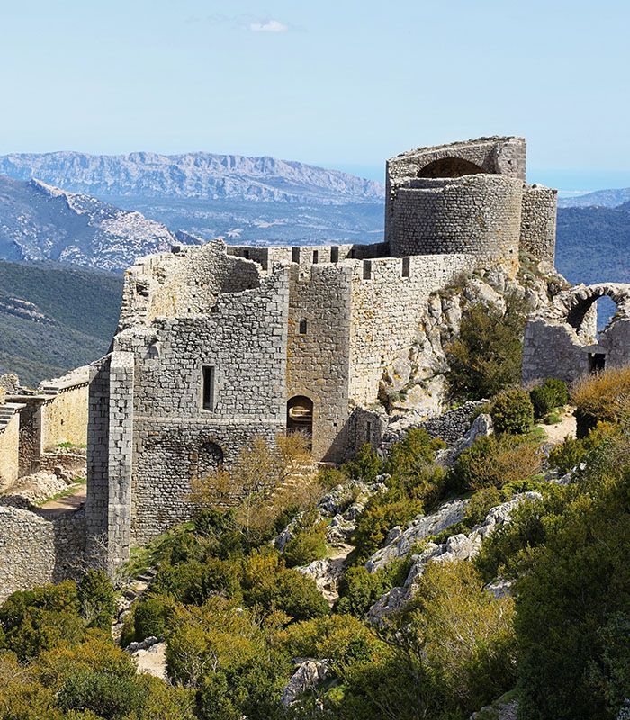 Peyrepertuse cathar castle seen from above, France