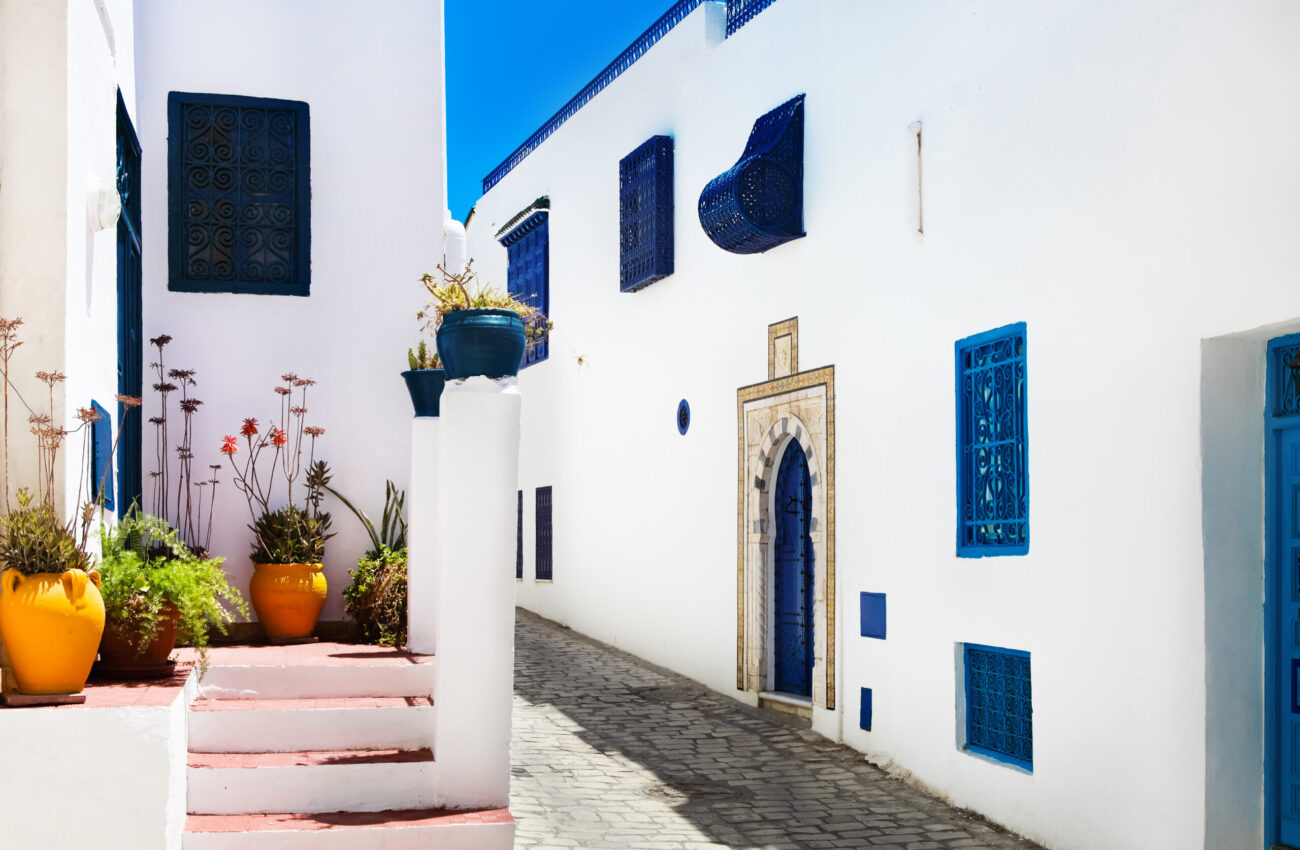Sidi Bou Said. La Gulett, Tunisia. White and blue town